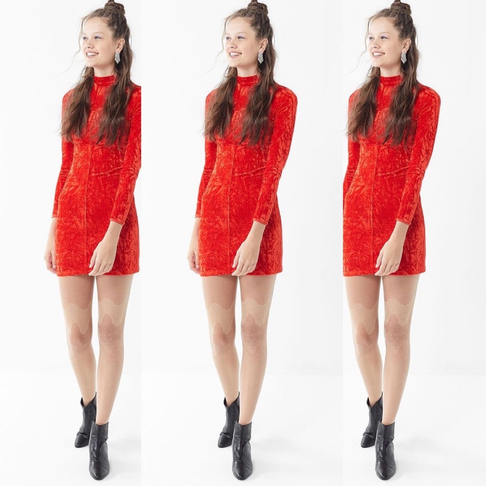 UO Ice Crusher Red Velvet Mock-Neck Mini Dress